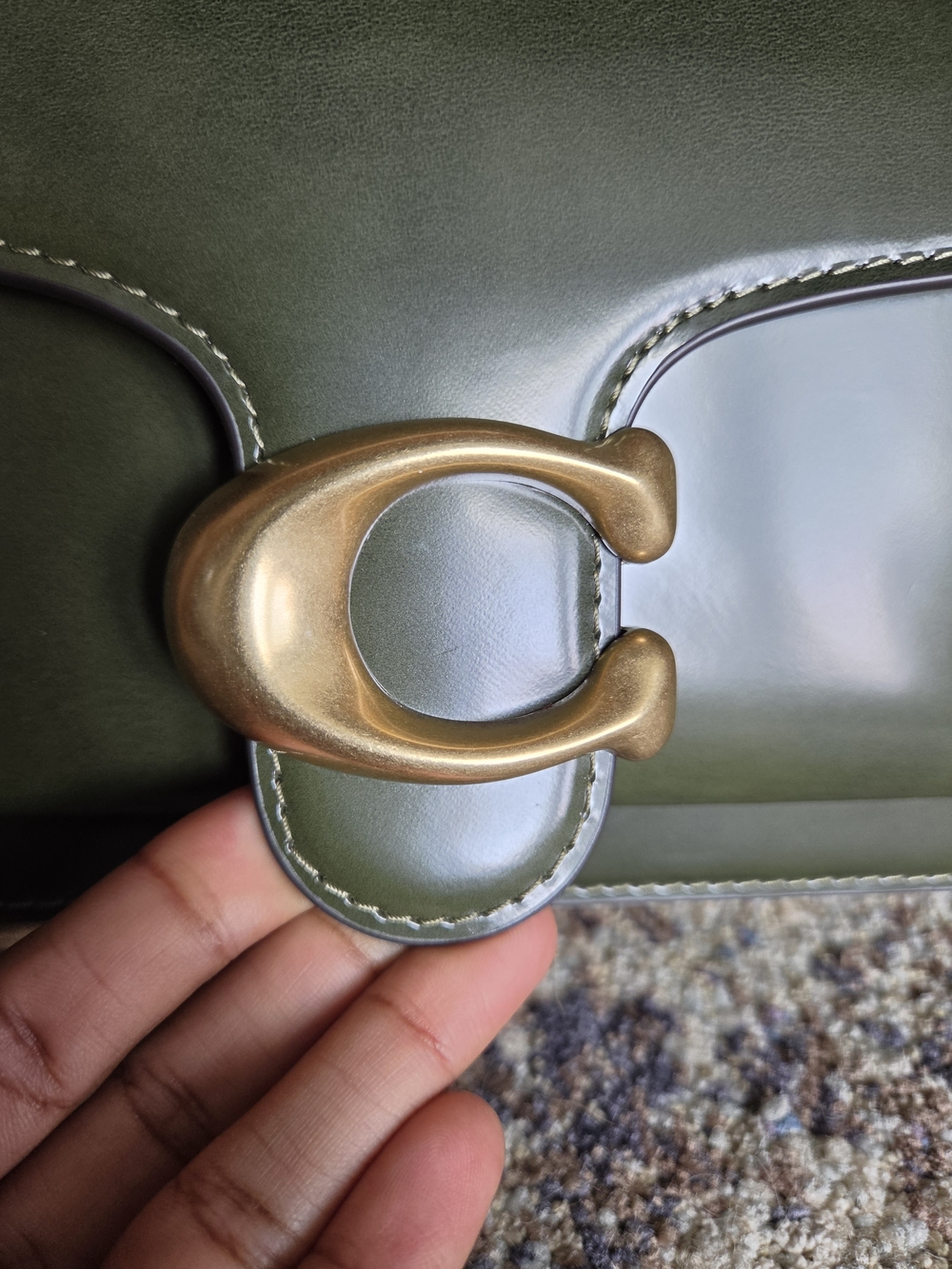 Coach Olive Green Spazzolato Leather Tabby 26 Shoulder Bag with Brass Hardware - Picture 12 of 16